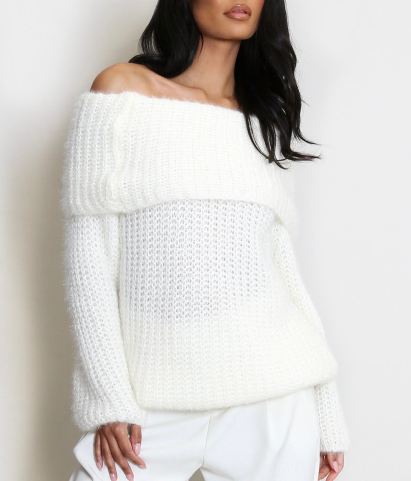 Winter White Bardot Chunky Knit