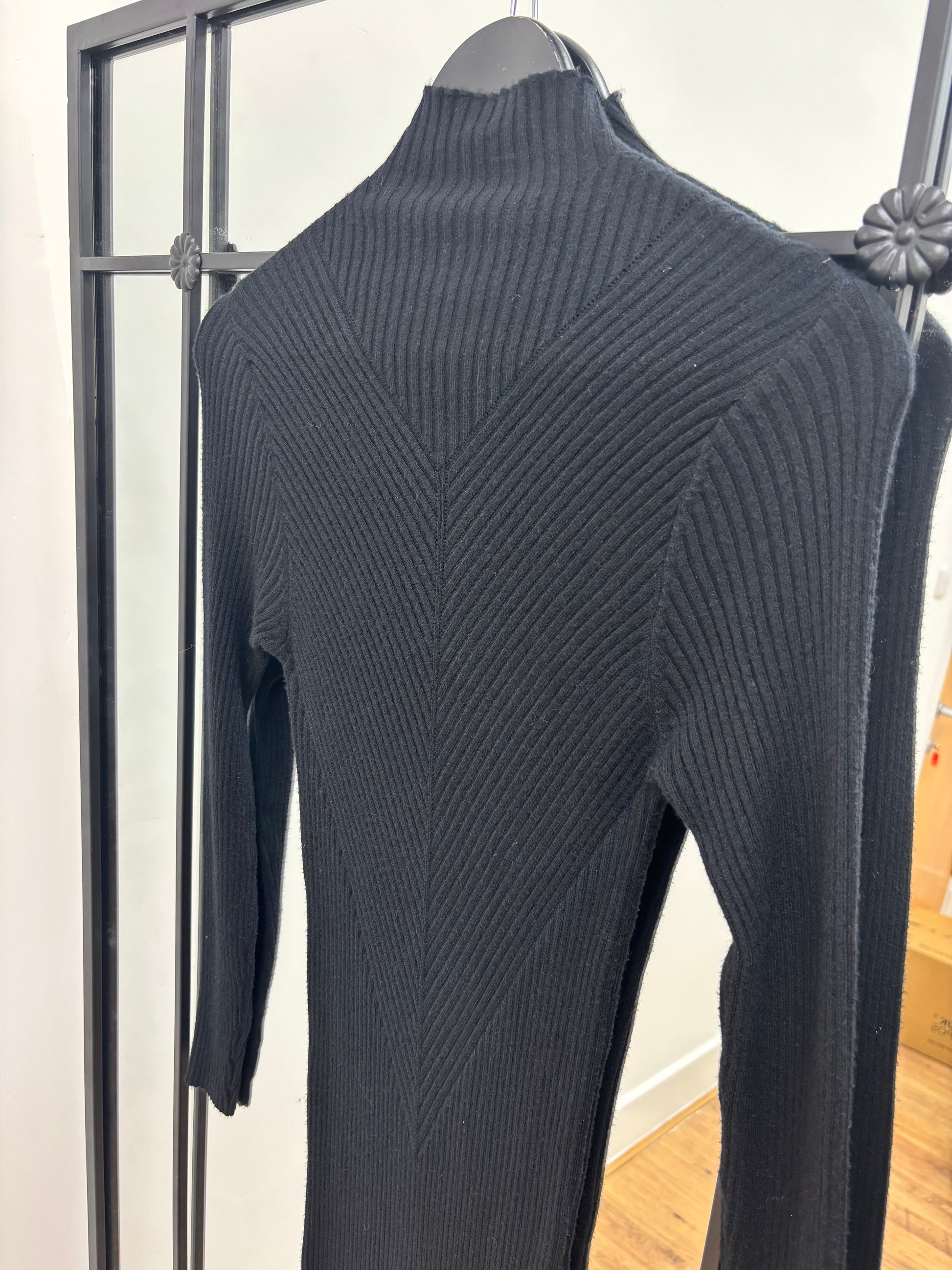 Black Knit Midi Turtleneck Dress