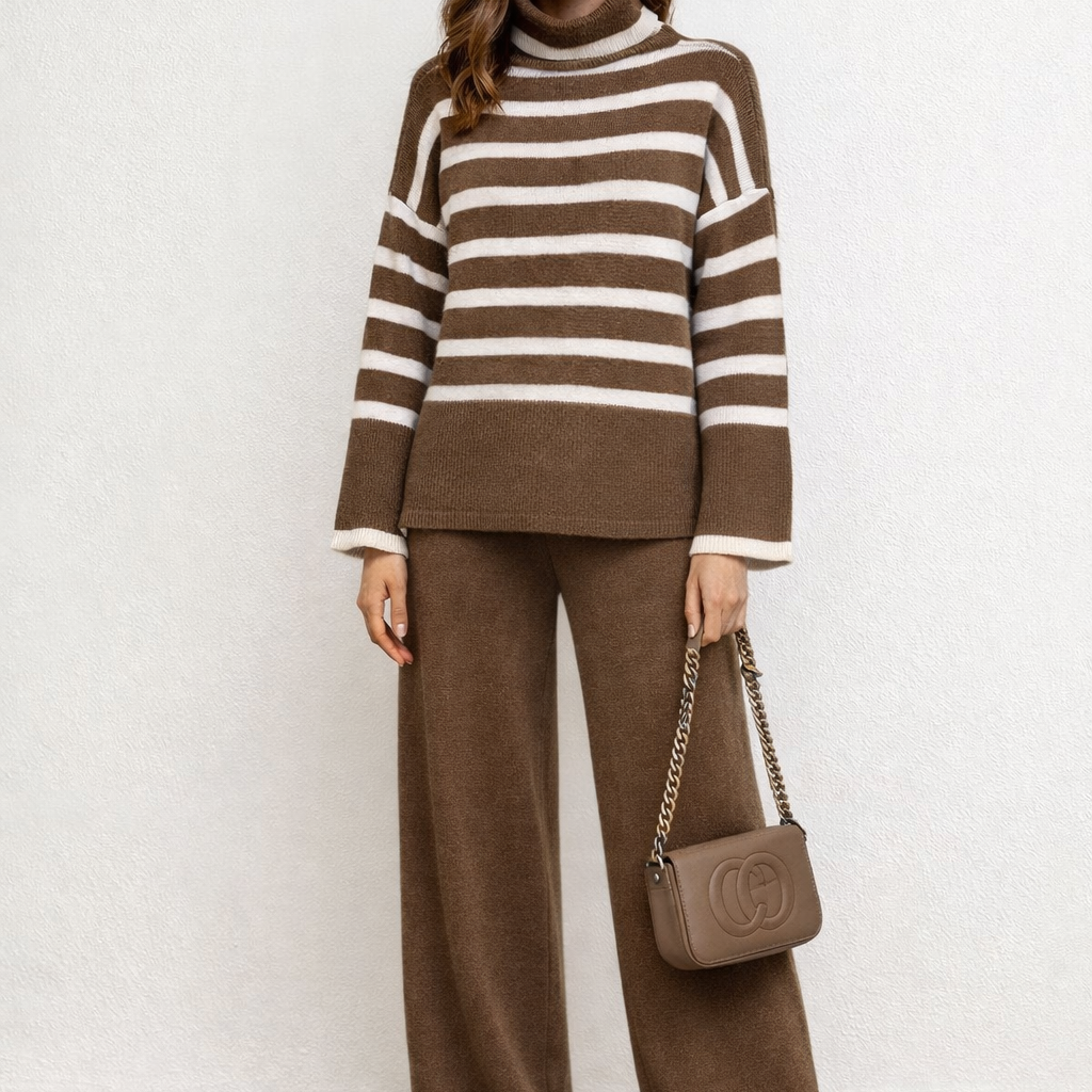 Striped Knit Co-Ord Set with Wide-Leg Trousers