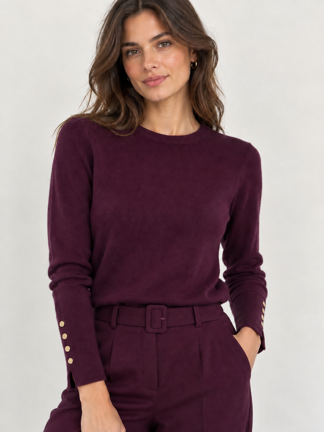 Gill - Gold Button Cuff Fine-Knit Jumper