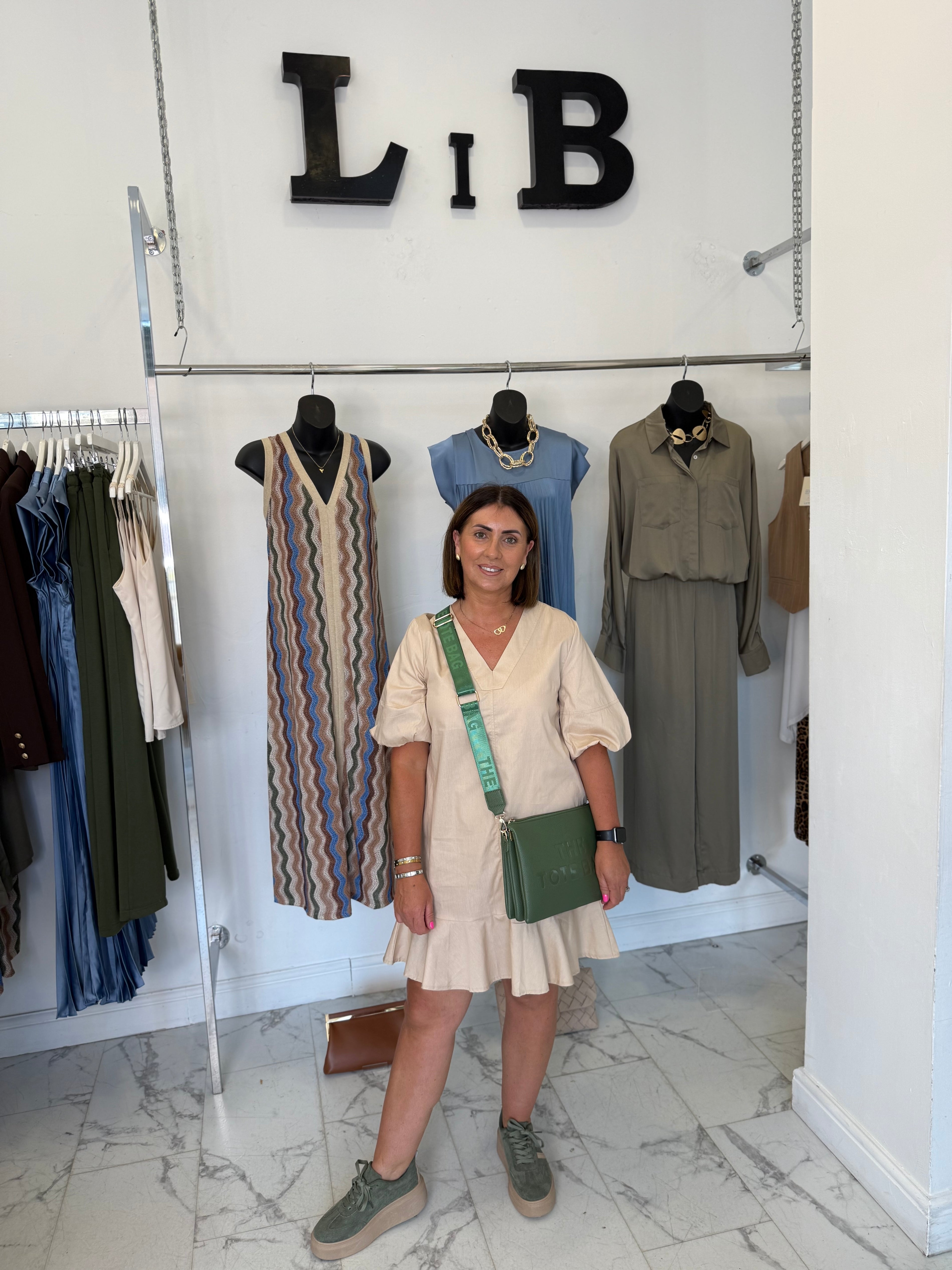 “Jamie” Beige Drop Waist Dress