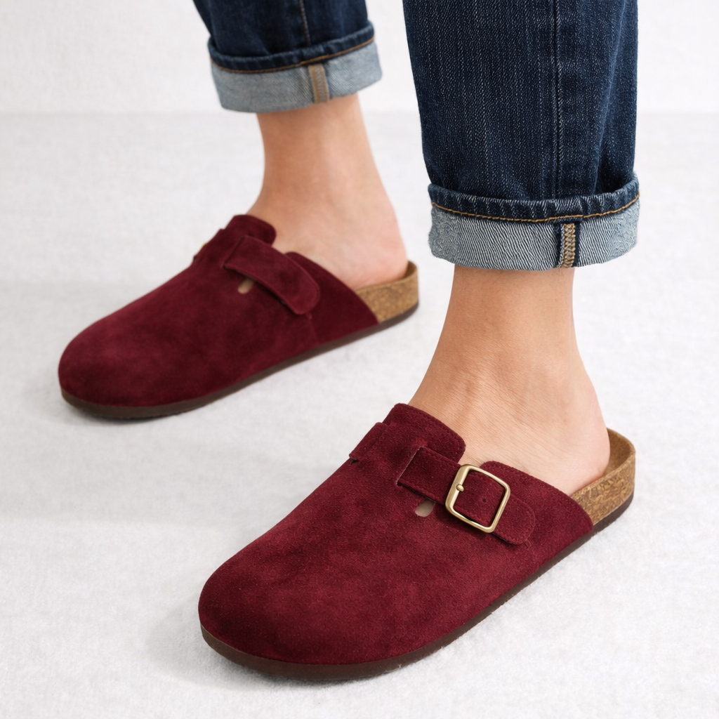 Polly - Wine Suede Sliders