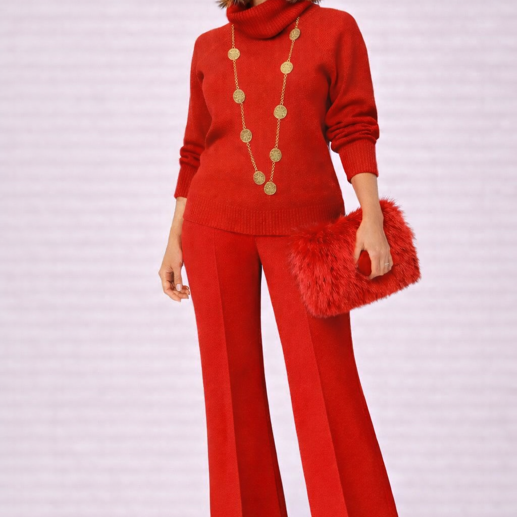 Red Wool High Neck Jumper