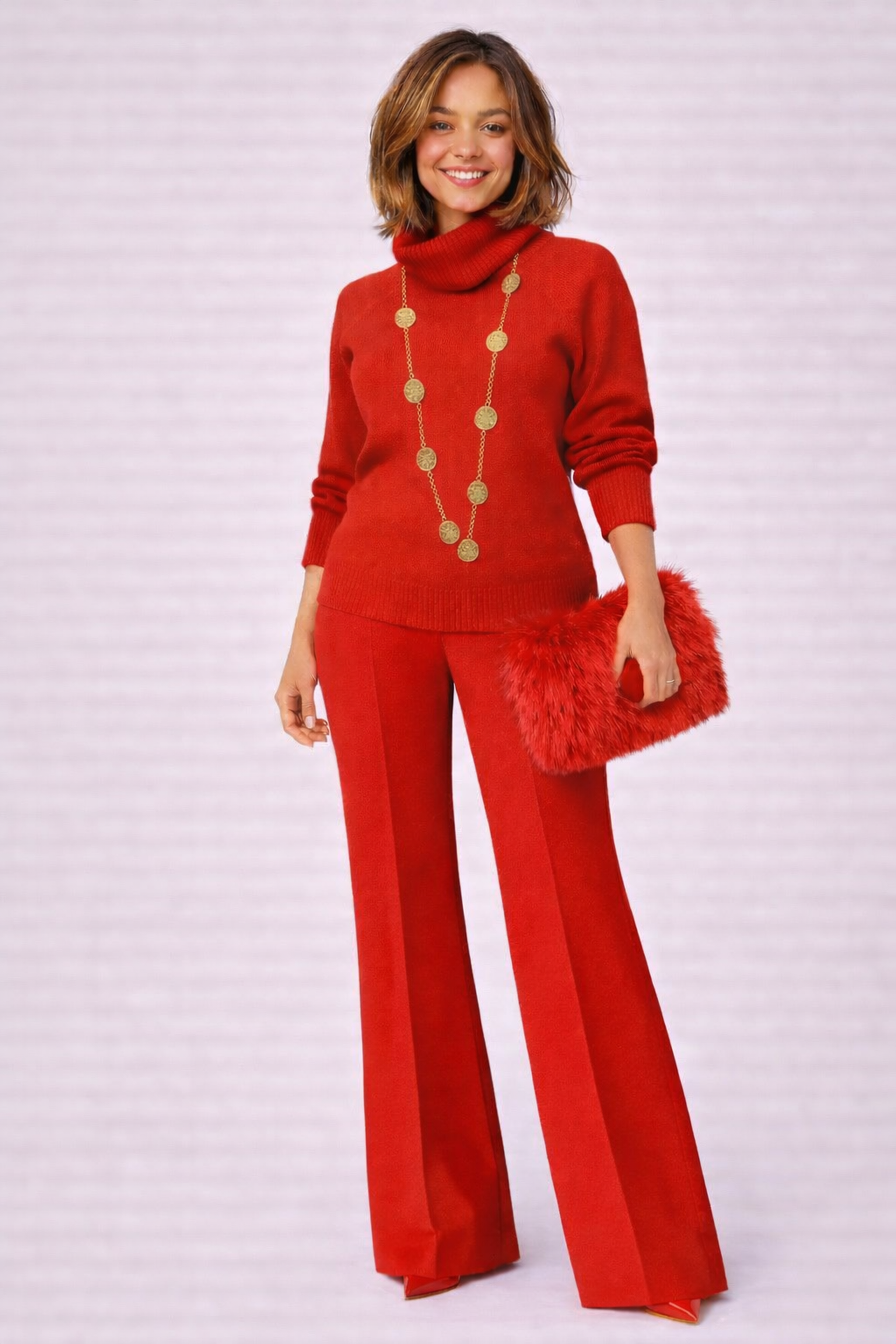 Red Wool High Neck Jumper