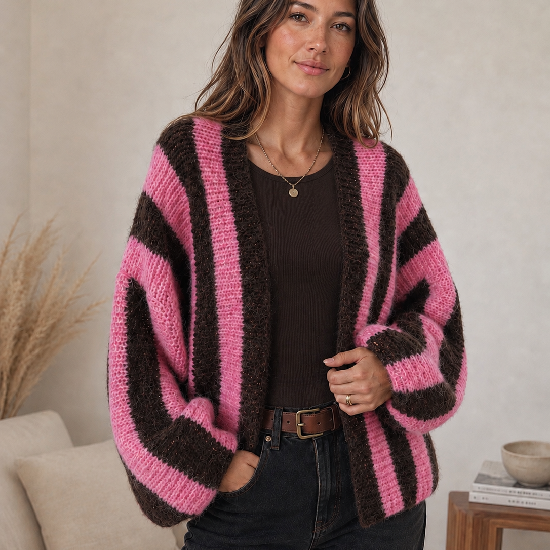 Kerry - Stripe Fluffy Knit Cardigan