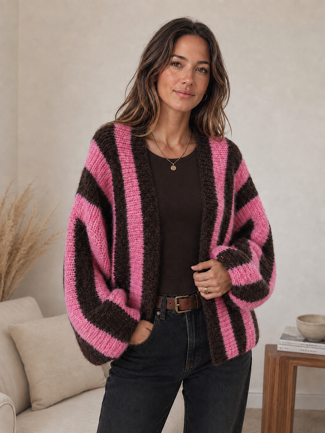 Kerry - Stripe Fluffy Knit Cardigan