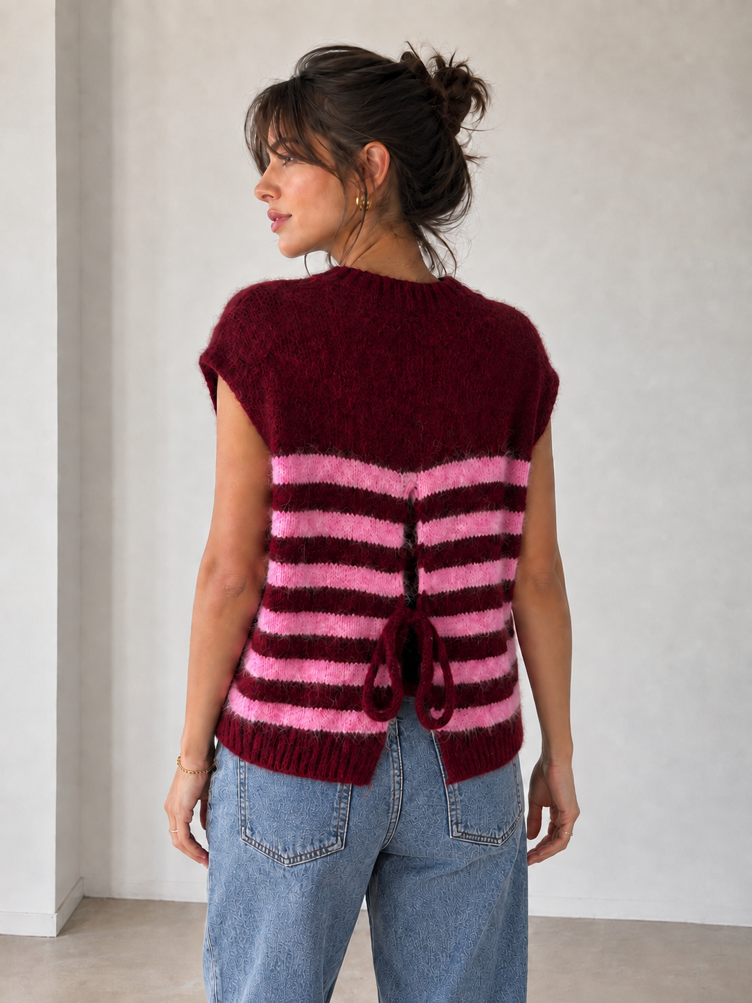 Carla - Stripe Tie-Back Knitted Vest