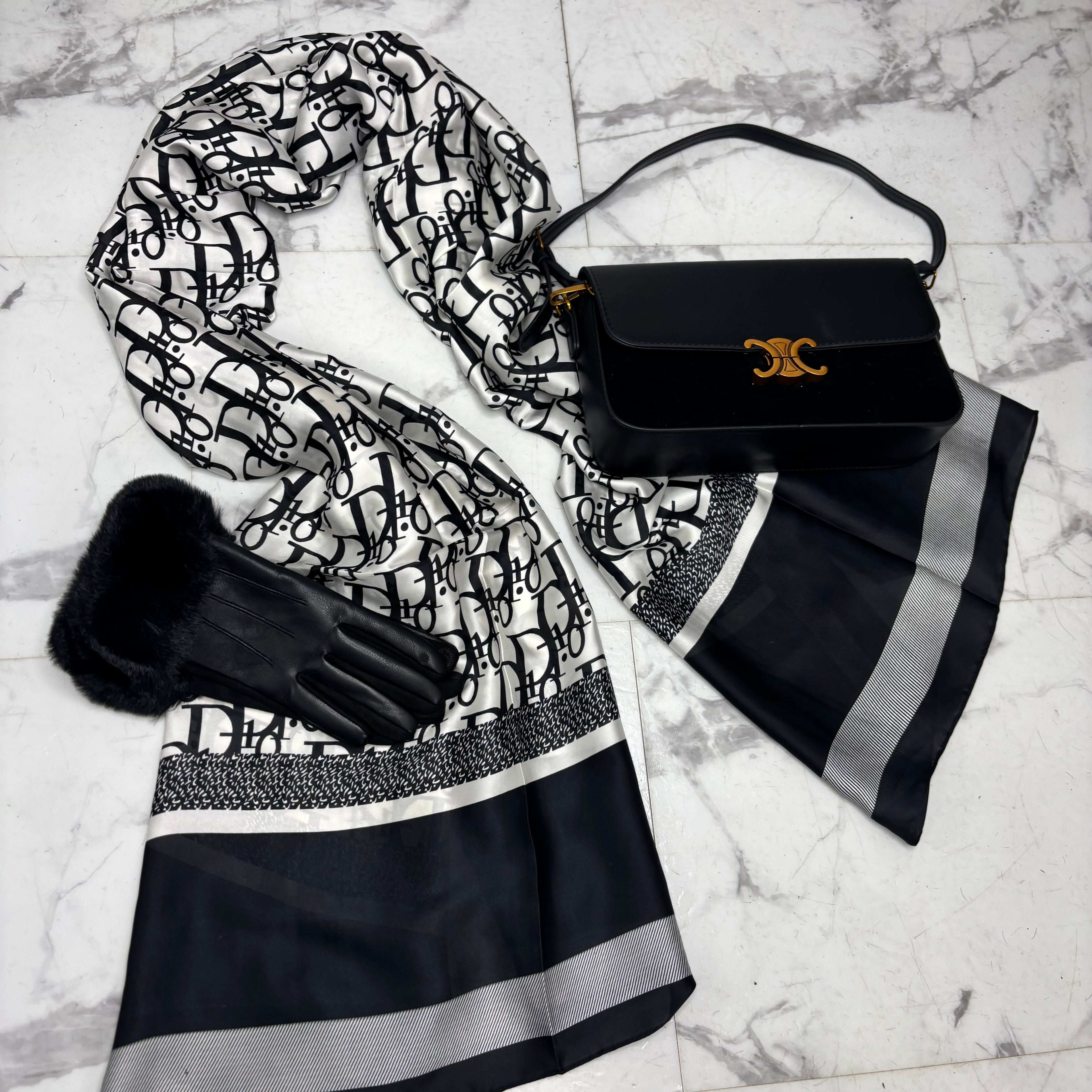 “Dee” Black Silk Feel Scarf