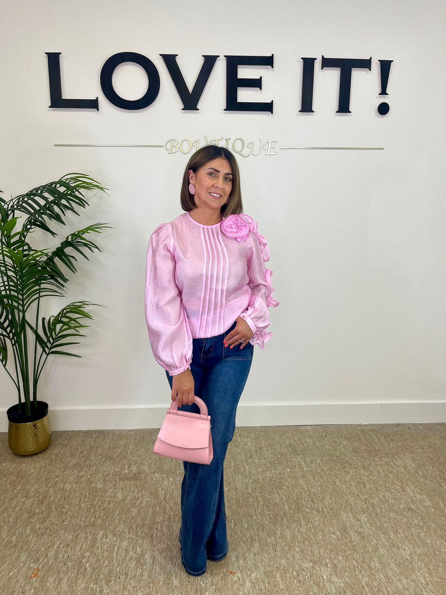 “Carly” Corsage Ruffle Blouse