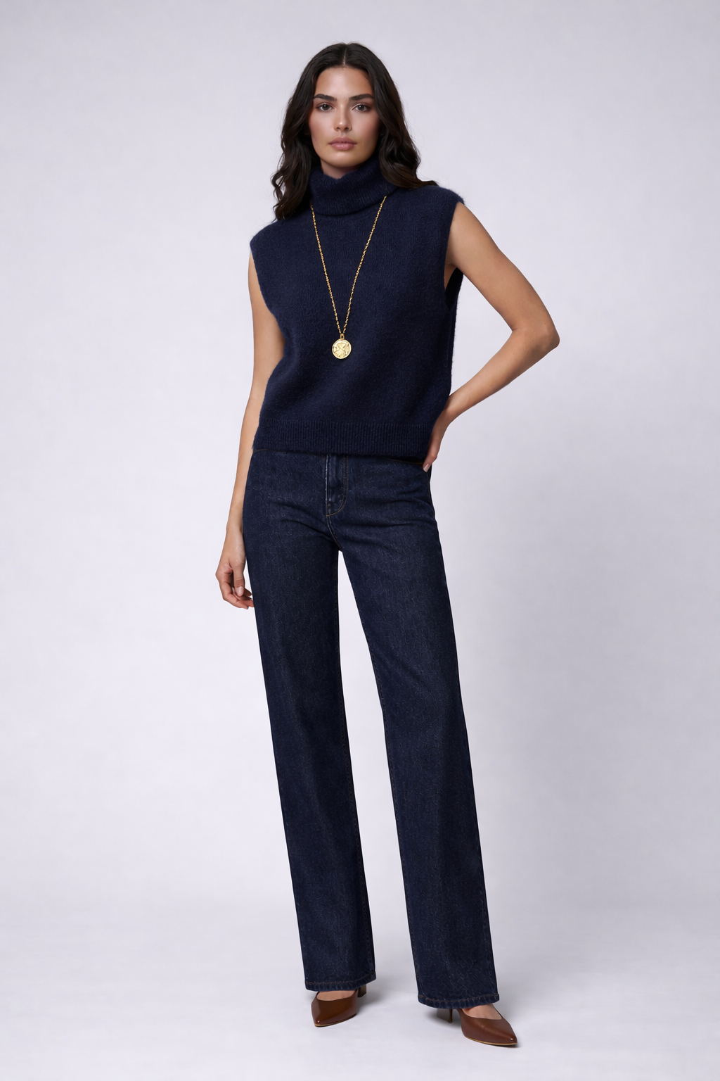 Julie - Wool Roll Neck Sleeveless Top