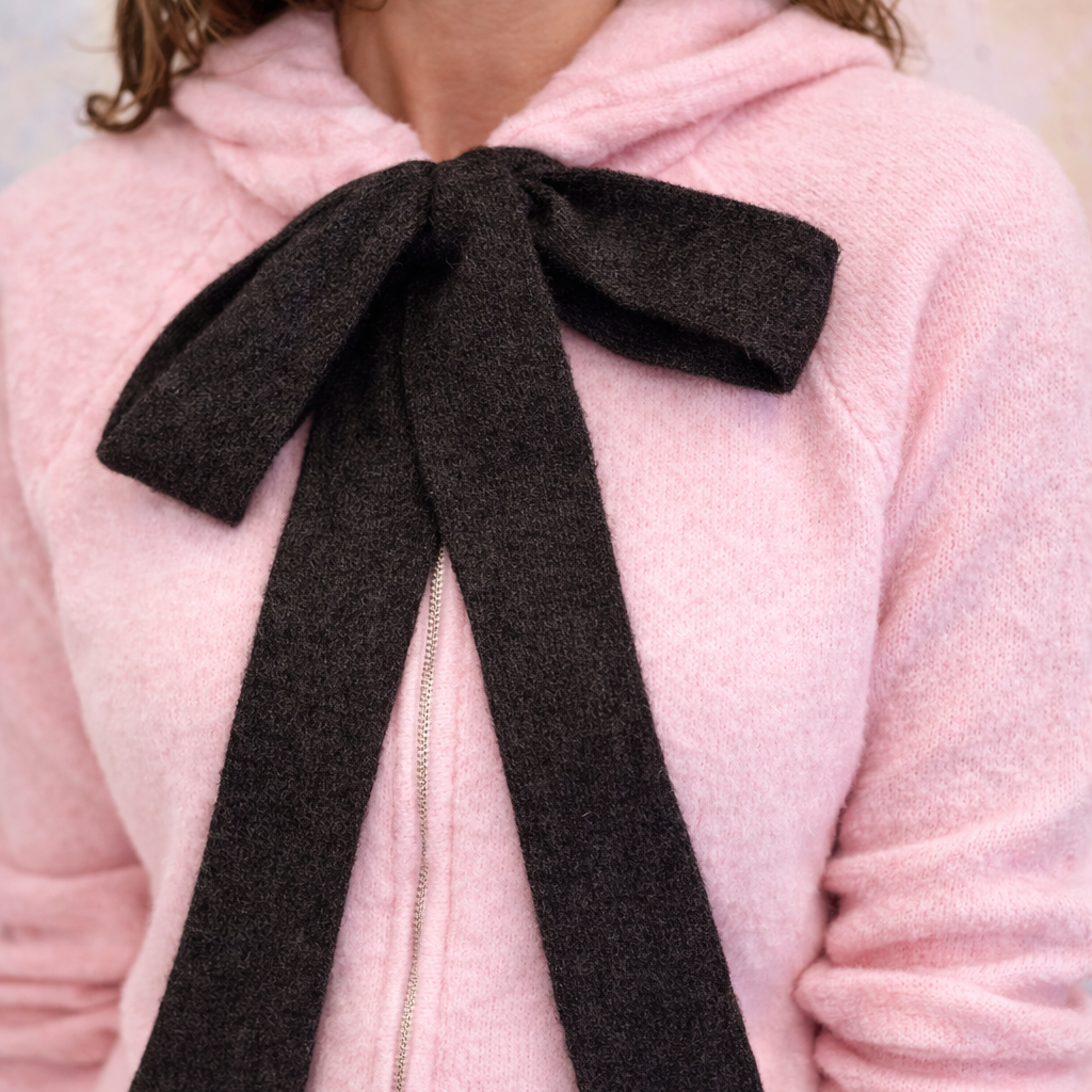 Patsy - Pink Knitted Hoody with Bow