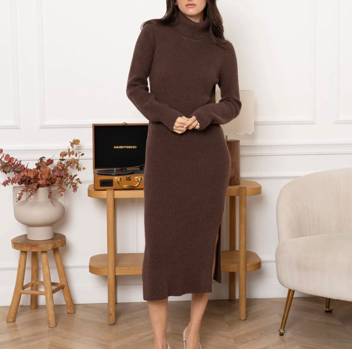 “Beth” Chocolate Luxe Knit MIDI Dress