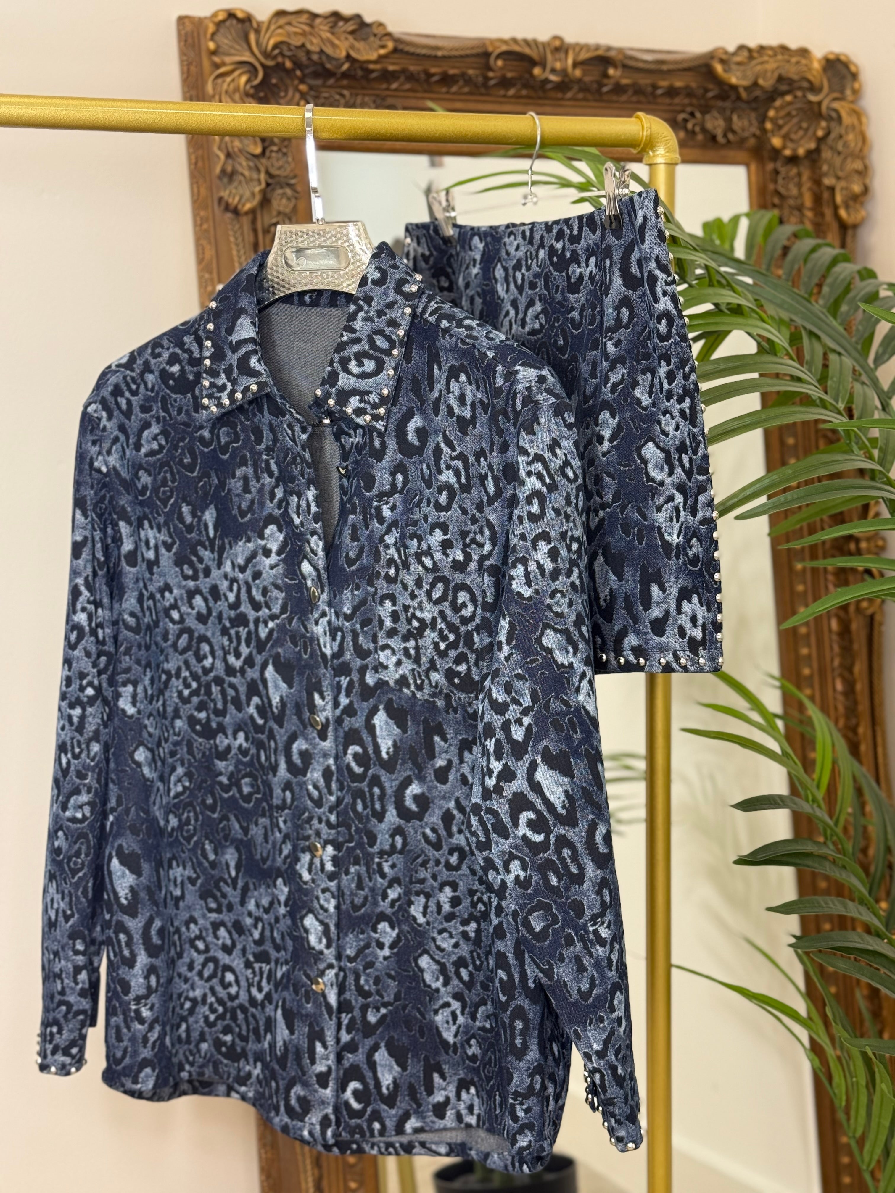 “Beth” Blue Leopard SHACKET with Stud Detail