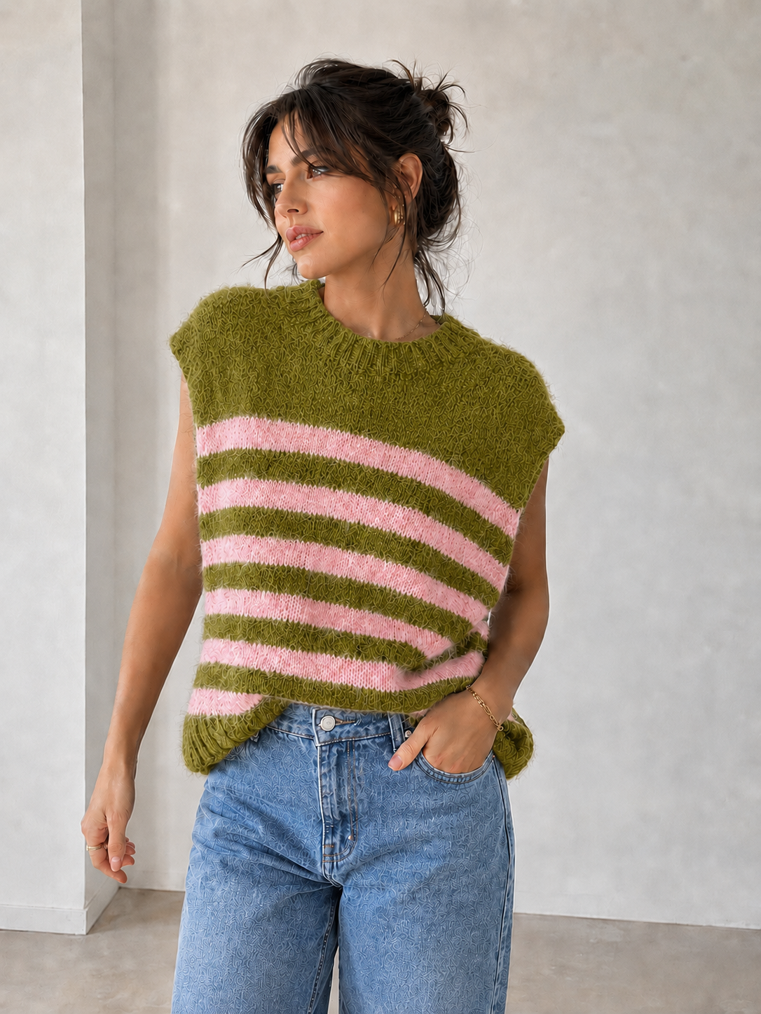Carla - Stripe Tie-Back Knitted Vest