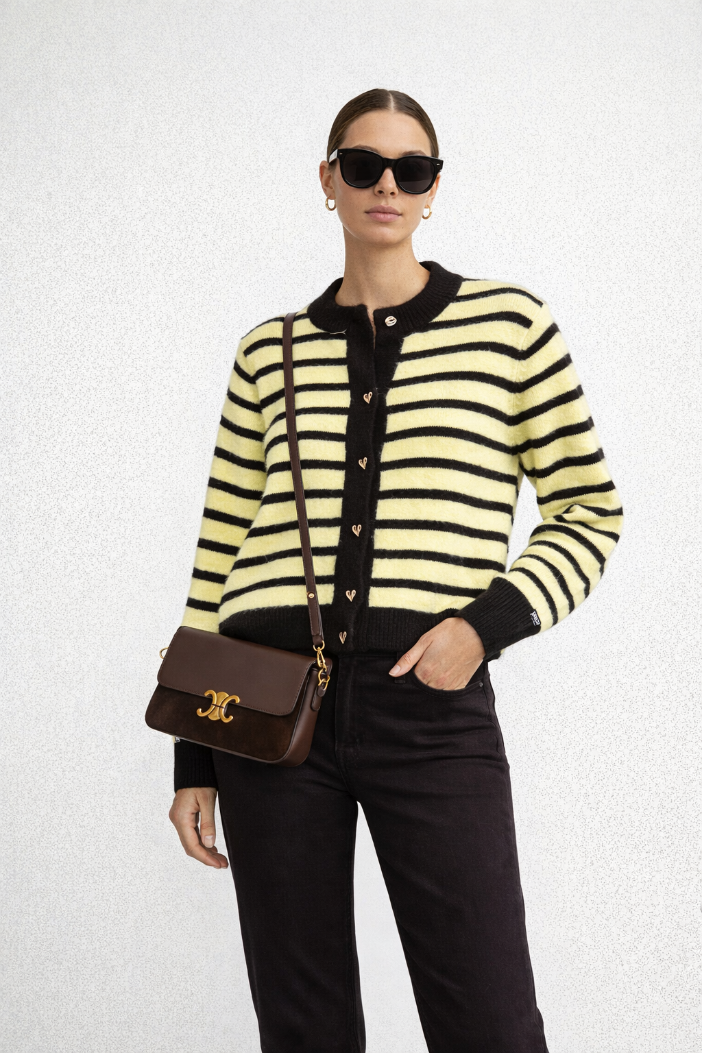 Striped Heart Button Cardigan