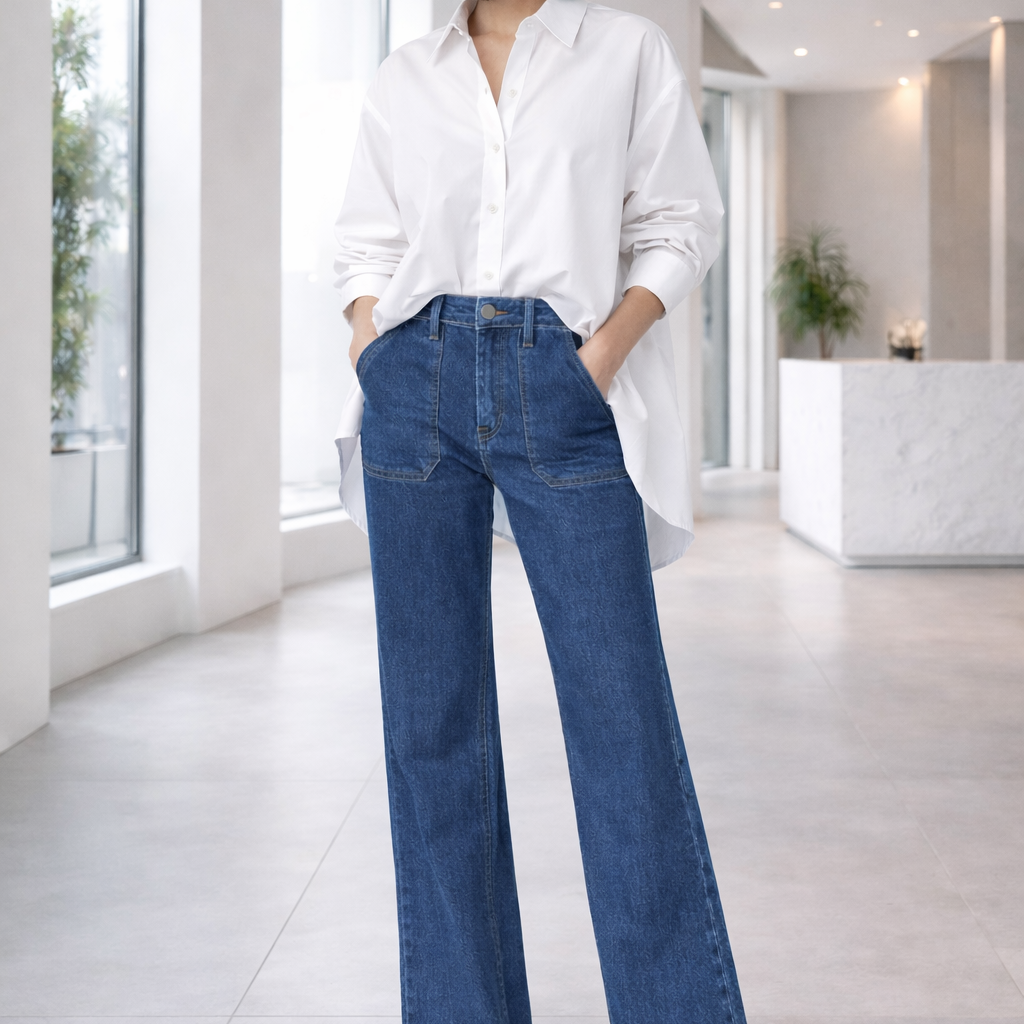 Wide-Leg Dark Wash Jeans (Recommend to size down)