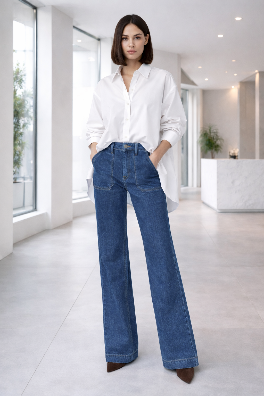 Wide-Leg Dark Wash Jeans (Recommend to size down)