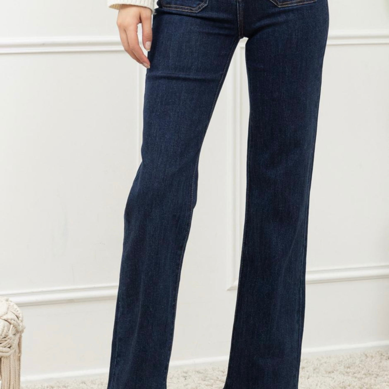 Dark Wide Leg Jeans with Patch Pockets (size down)