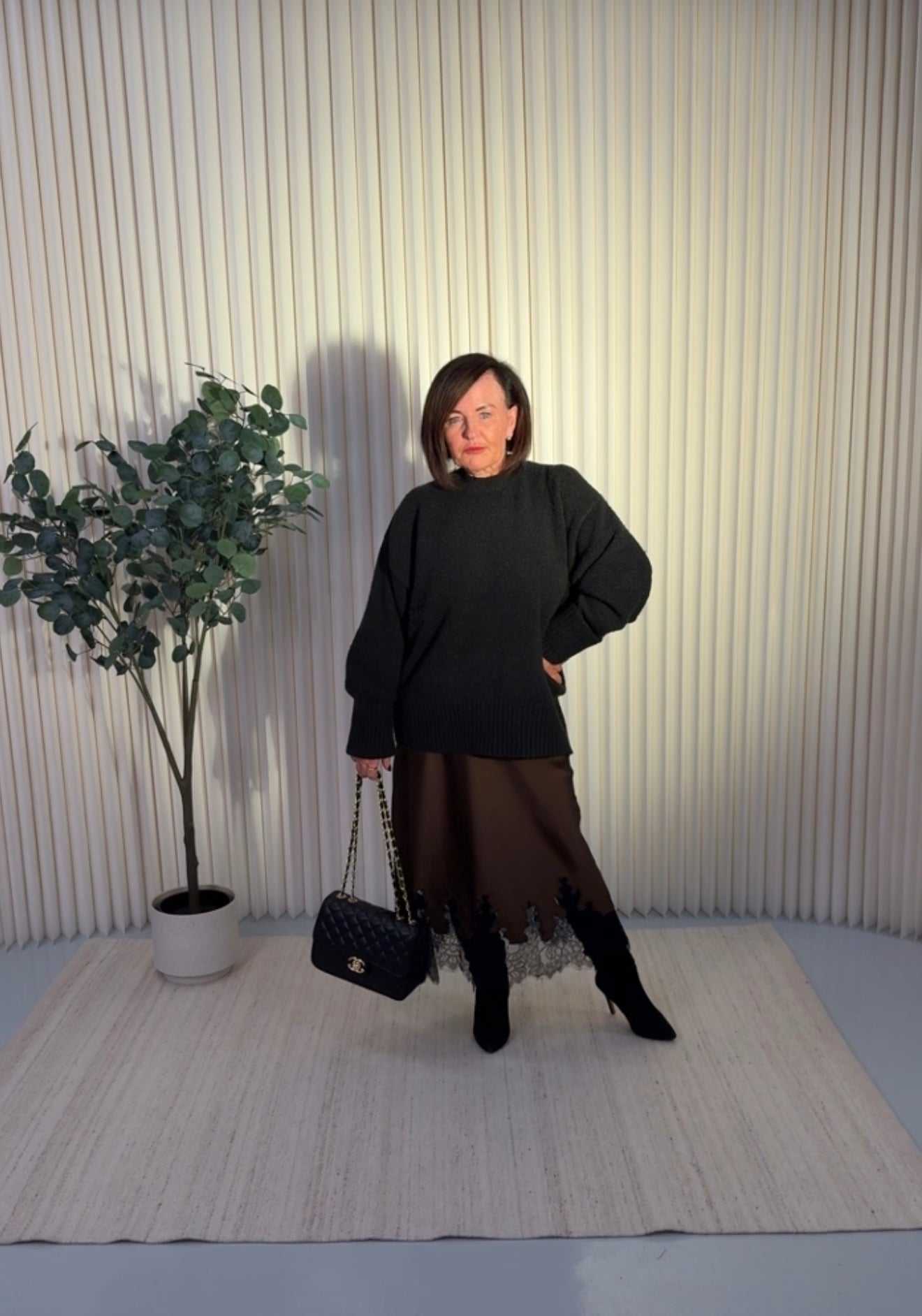 “Evie” Satin with Lace Trim Skirt