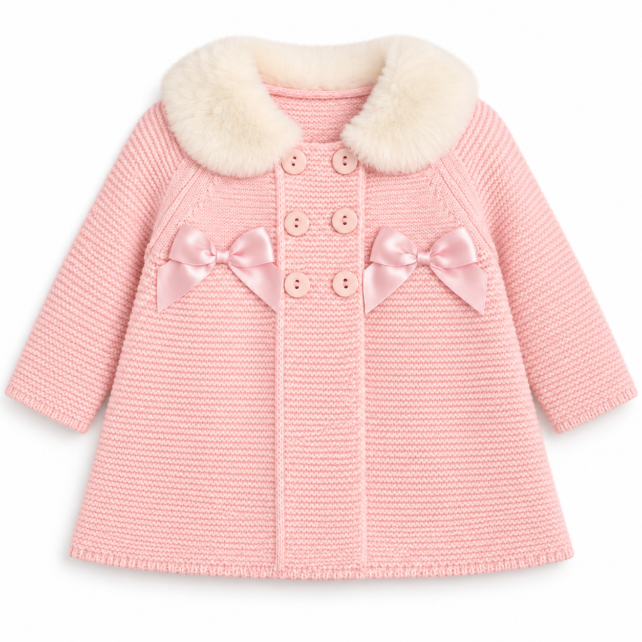 Pink Knitted Coat & Hat Set