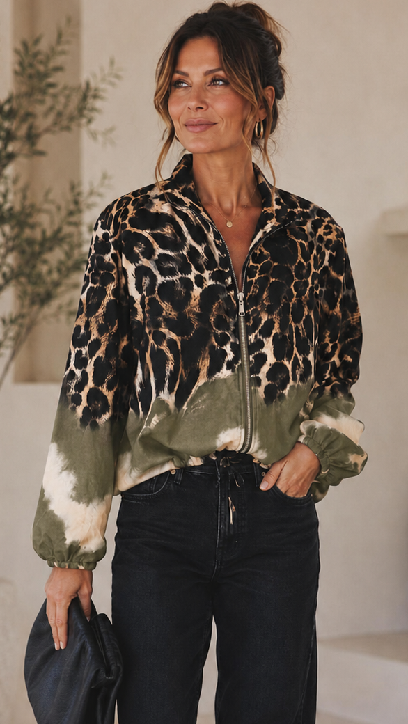 Lori Leopard Satin Bomber