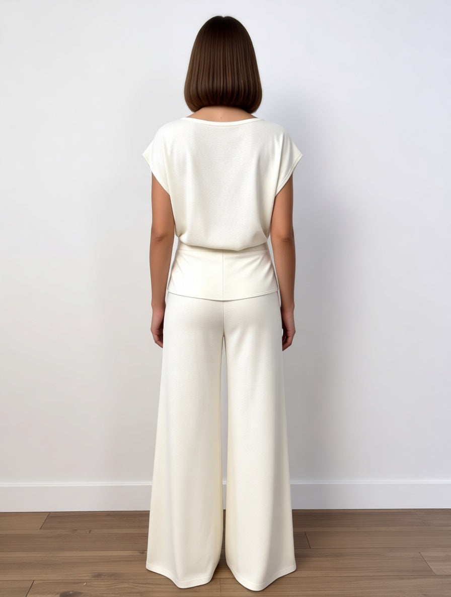 Elsa - Co-Ord Lounge Set with Draped Top and Wide-Leg Trousers