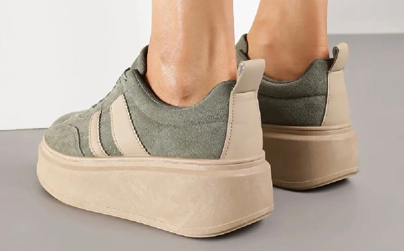 “Tia” Khaki Platform Trainer