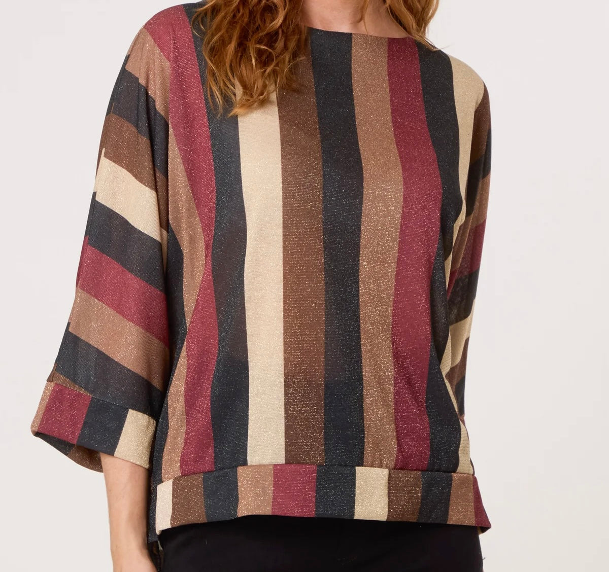 Metallic Fine Knit Stripe Top