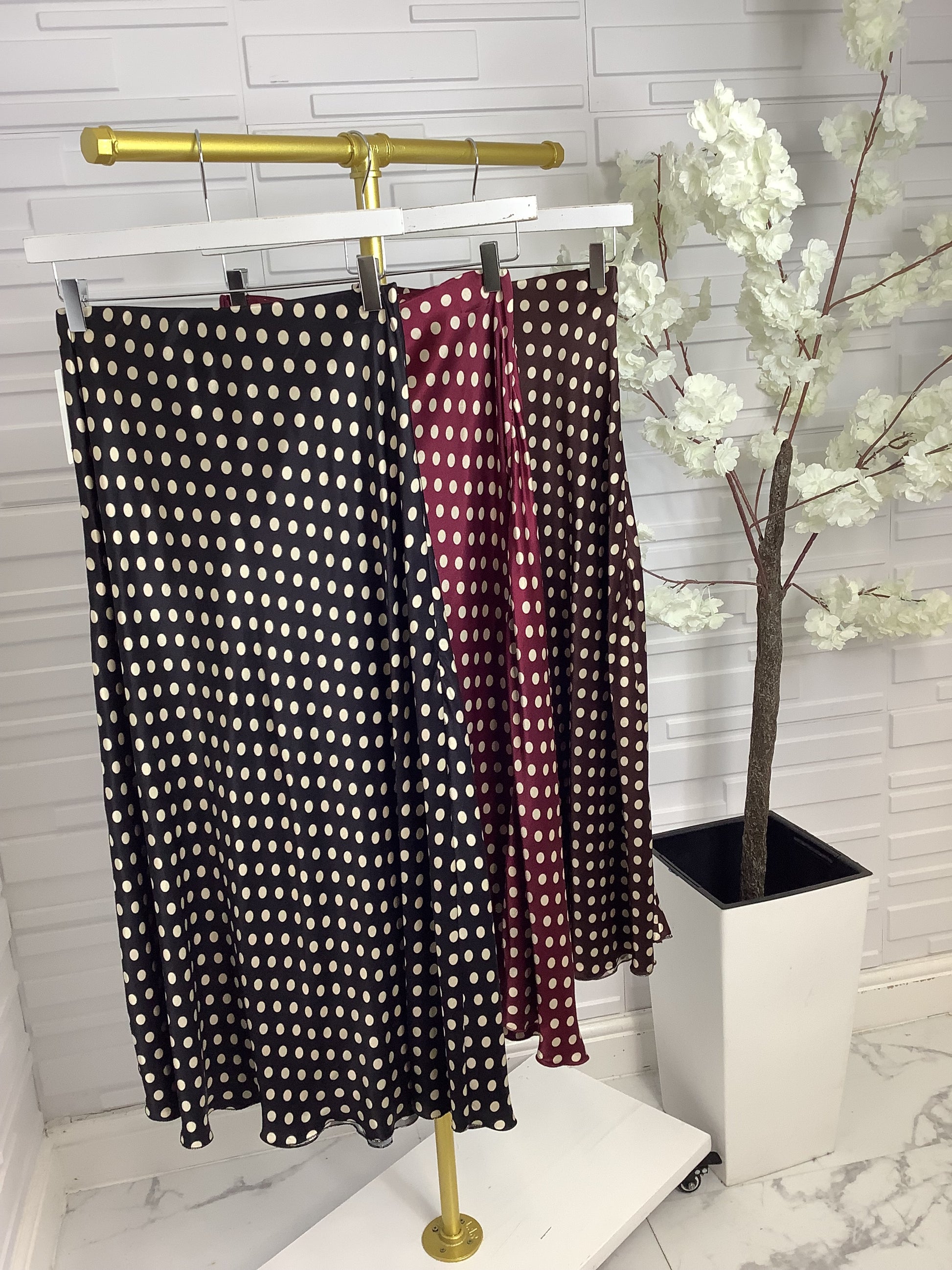 “Luna” Polka Dot Satin Bais Skirt