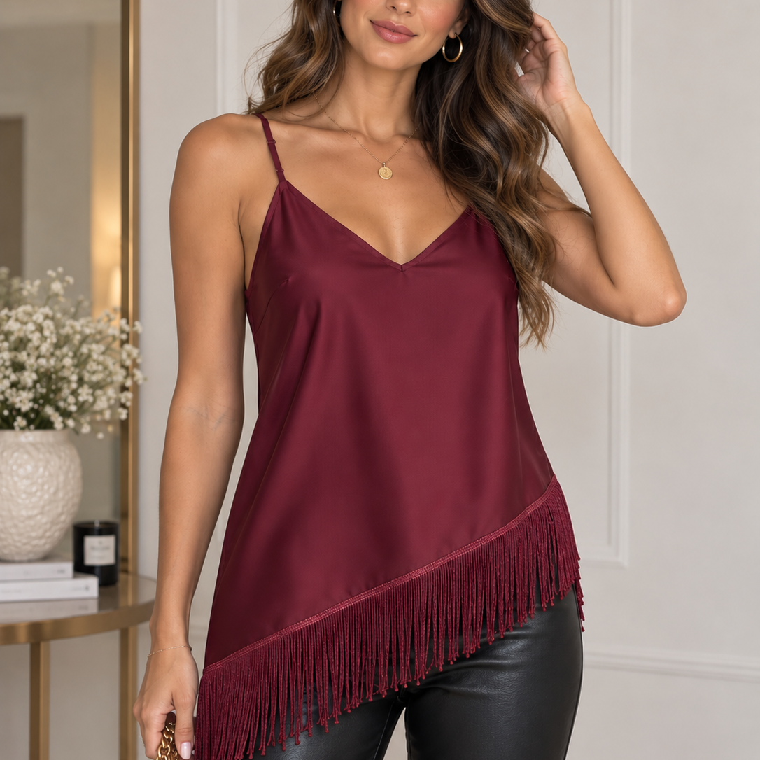 Satin Fringe Asymmetric Cami Top