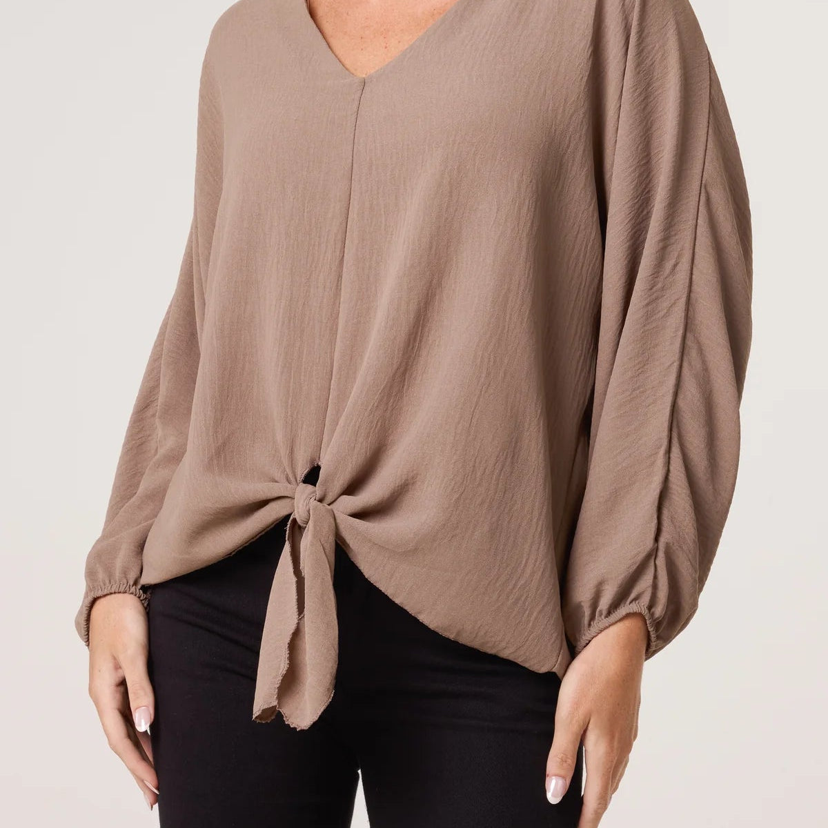 Tie-Front V-Neck Blouse