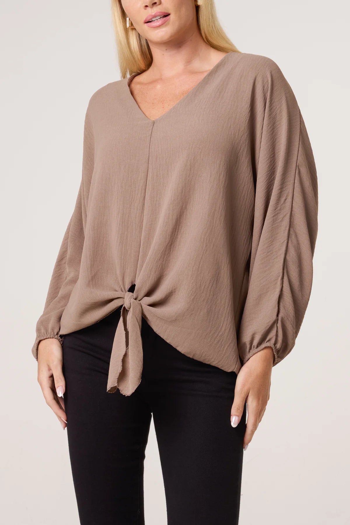Tie-Front V-Neck Blouse