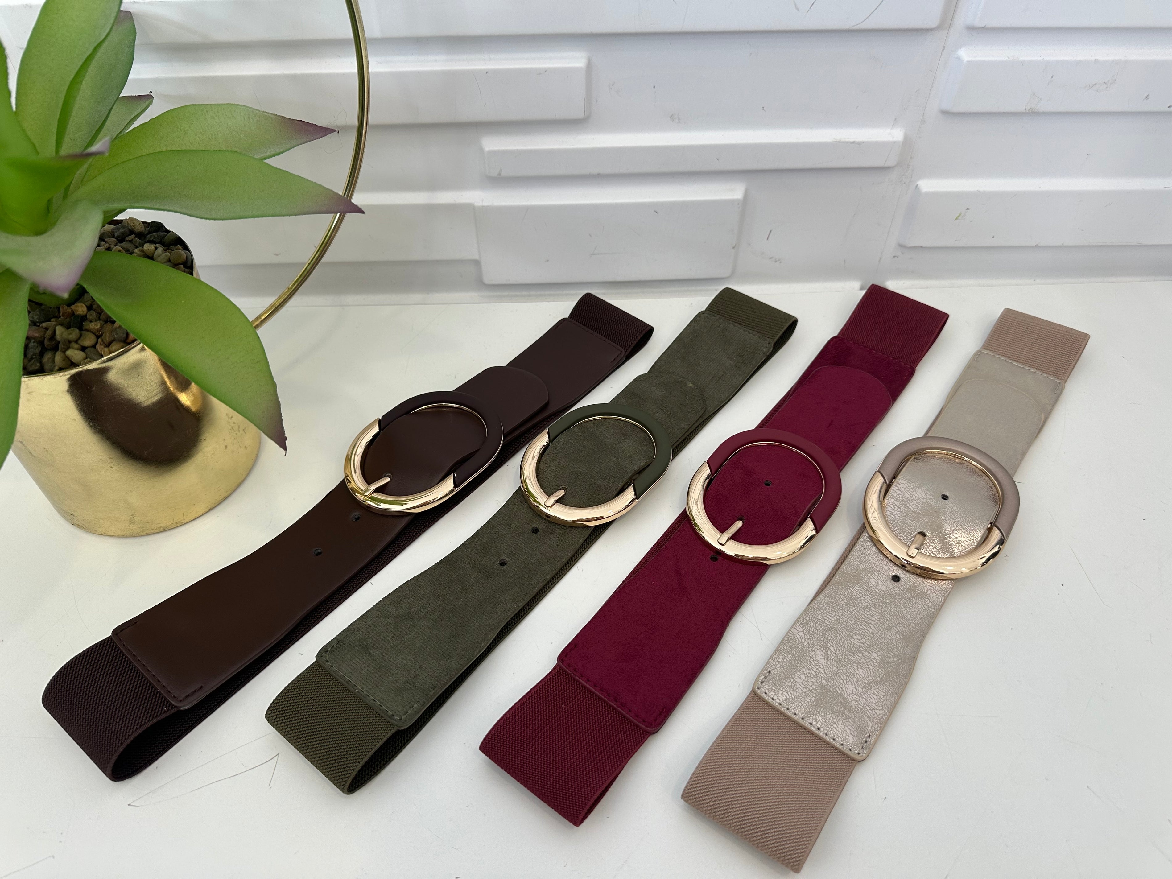 “Bella” Elastic Waist Belt with Gold Trim Buckle