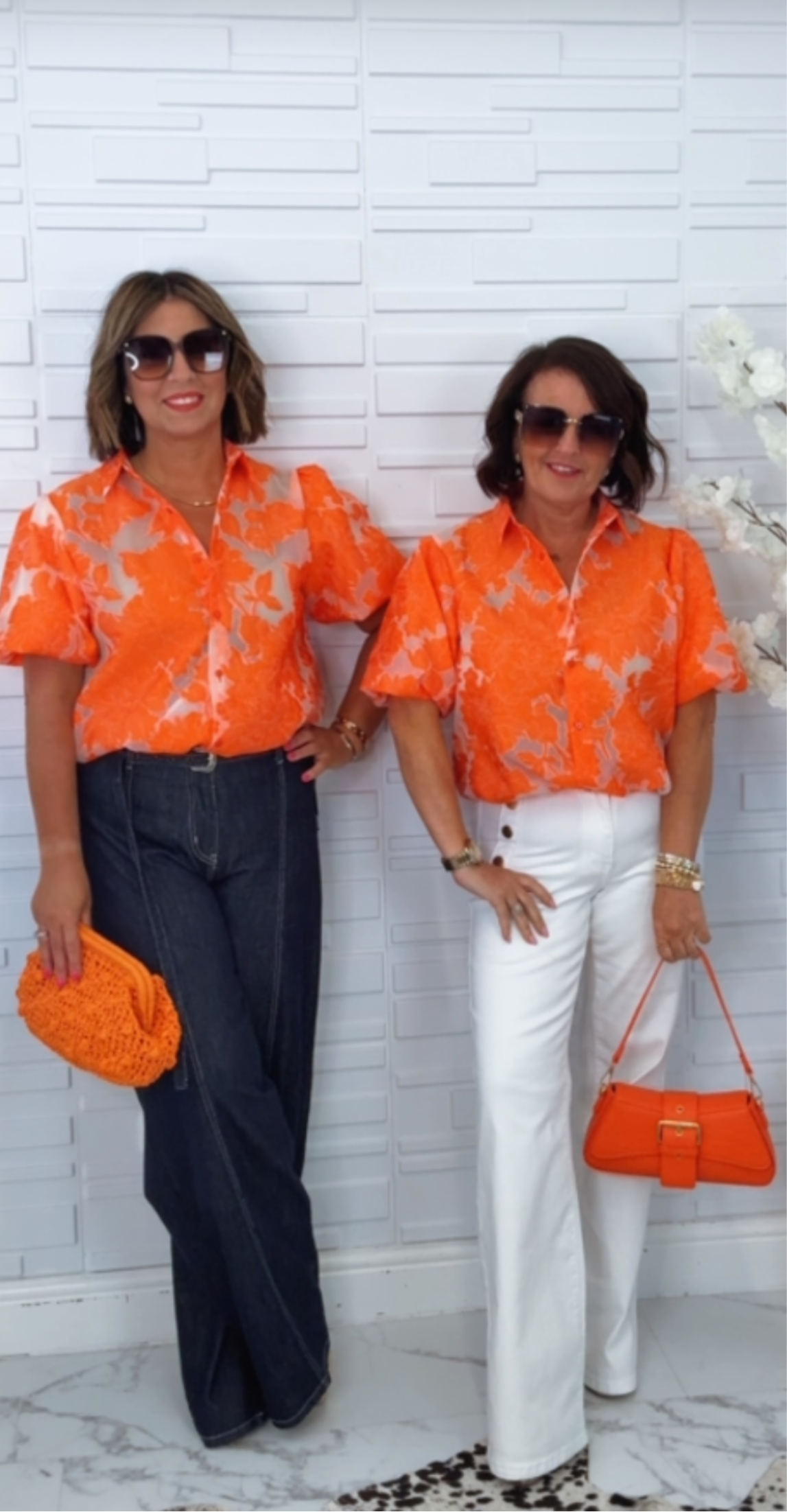 “Olivia” Orange & Sheer Shirt