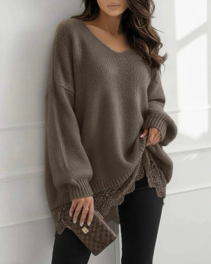 Joanne - Lace Hem Oversized Knit Jumper
