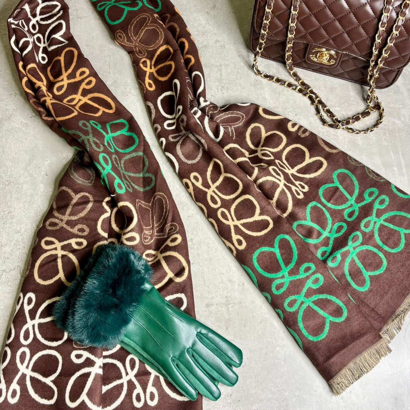 “Celia” Chocolate Multi Wool Scarf