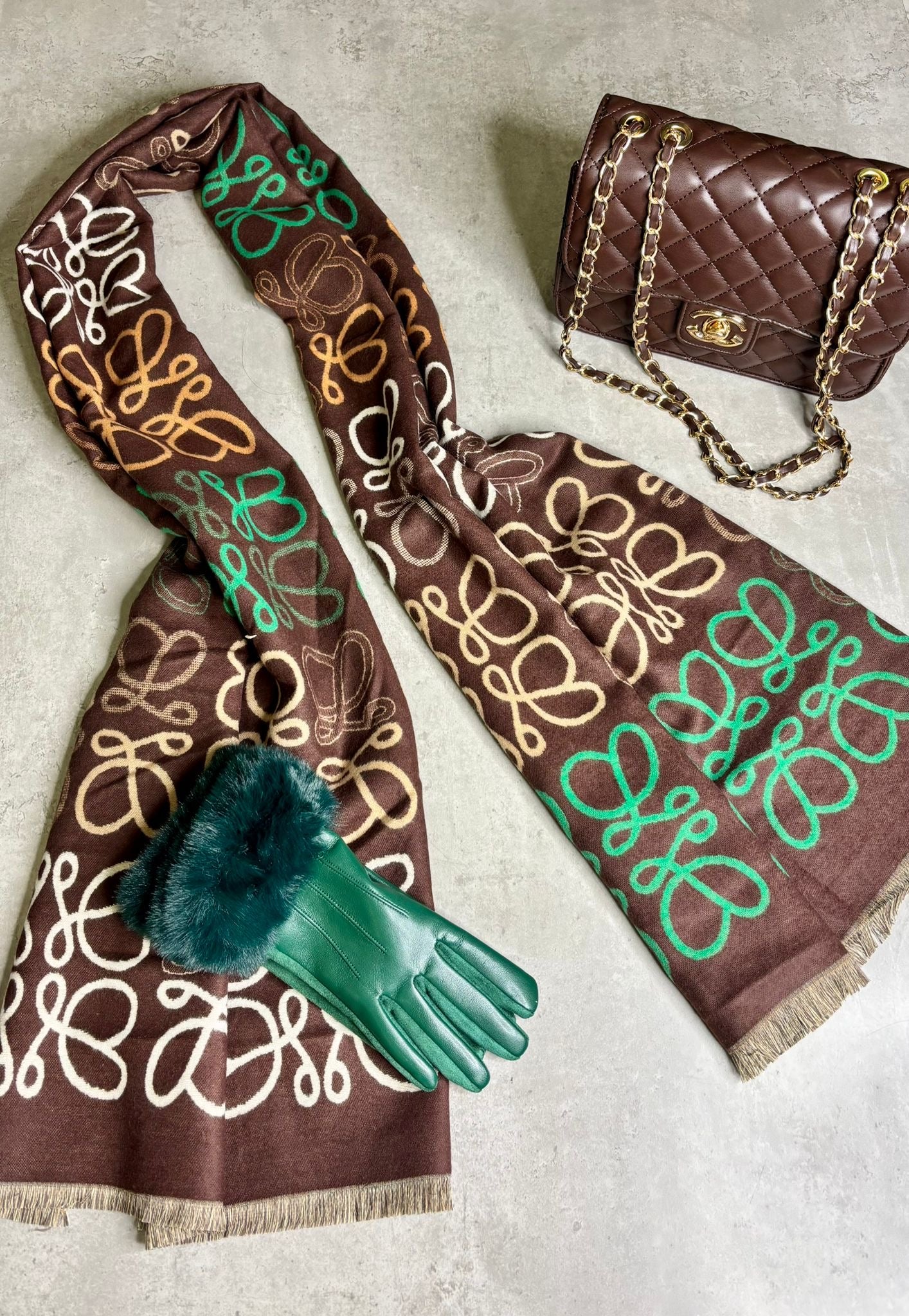 “Celia” Chocolate Multi Wool Scarf