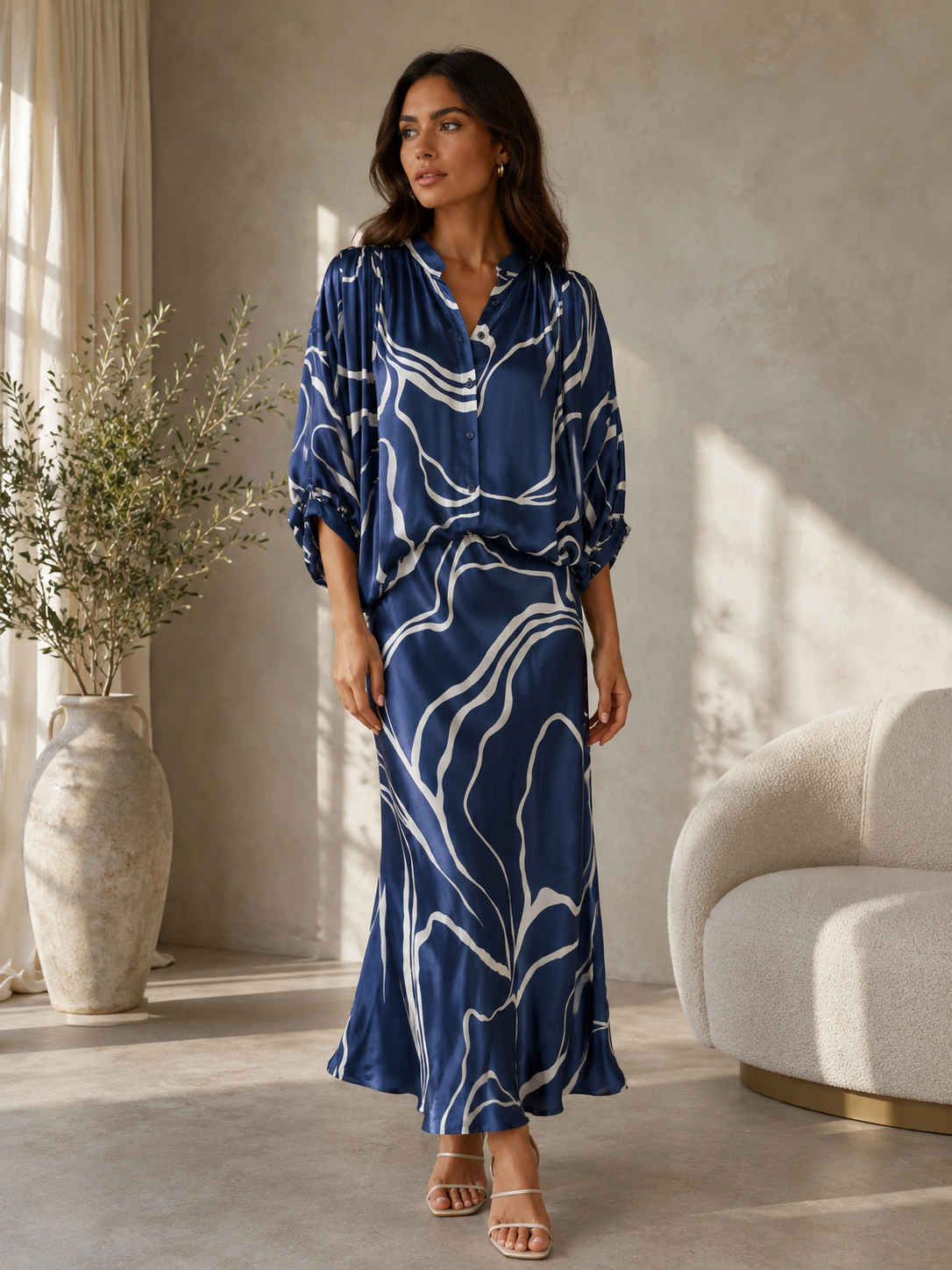 Abby - Abstract Print Satin Blouse