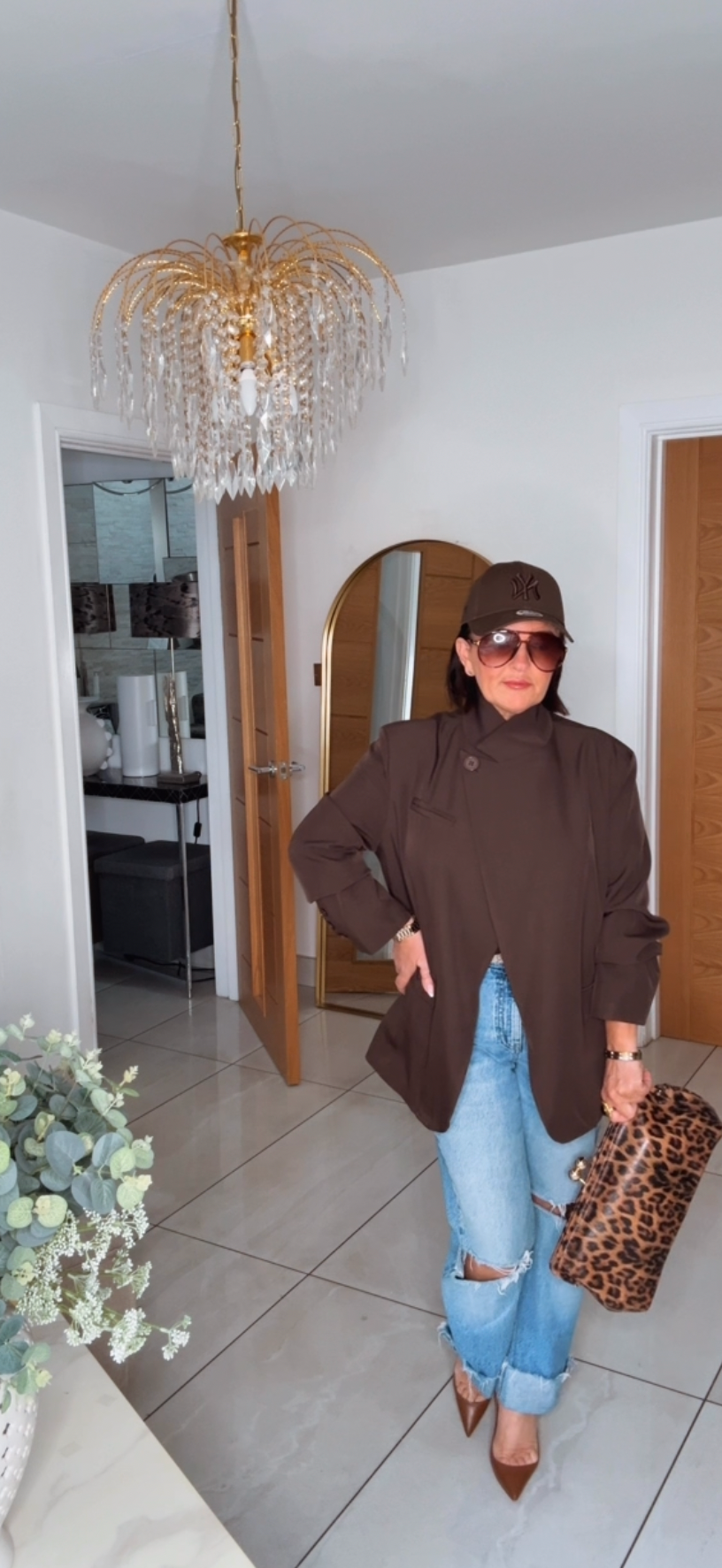 Layla - Brown Funnel Neck Blazer