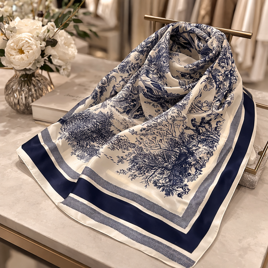 Navy Toile Scarf