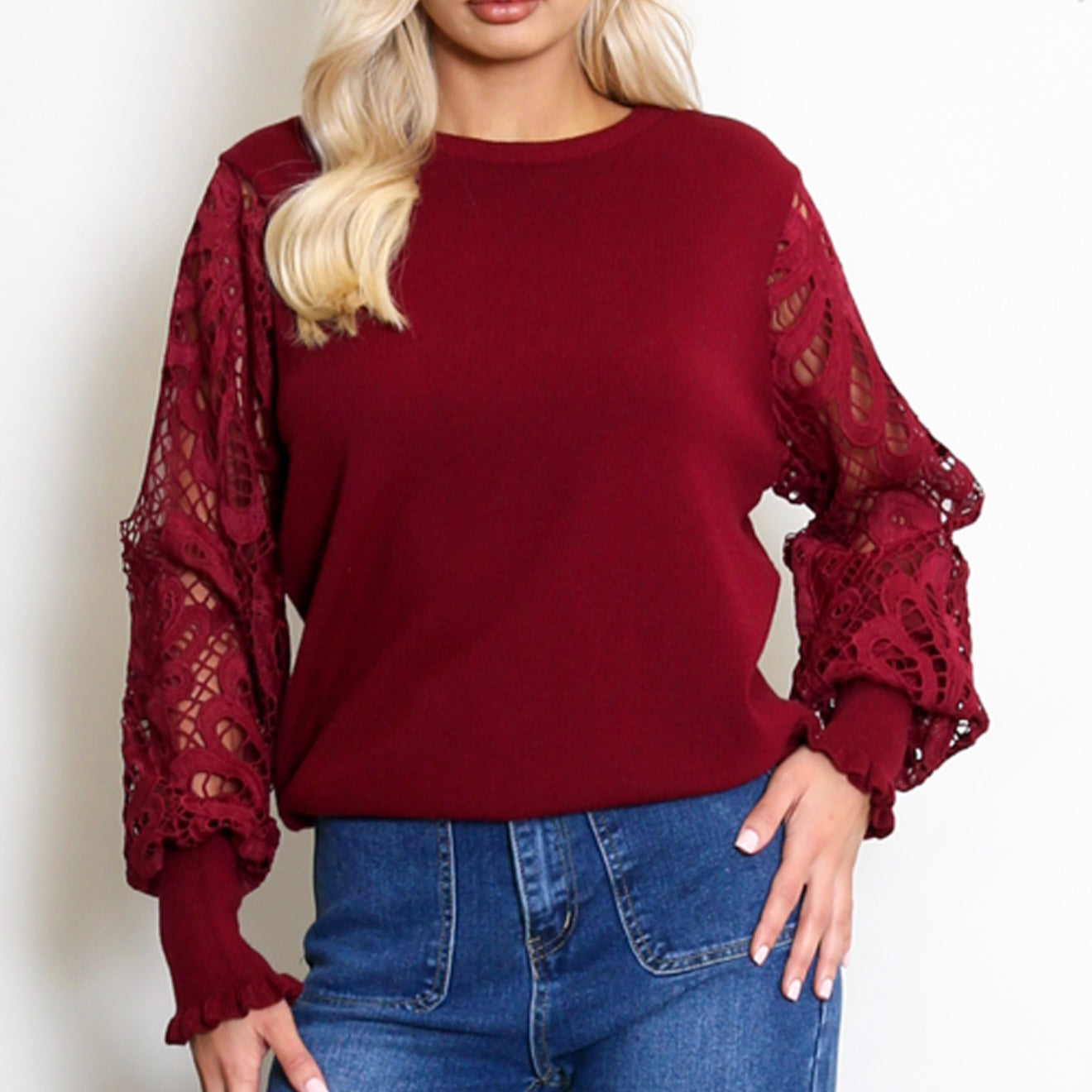 “Amanda” Crochet Sleeve Knit