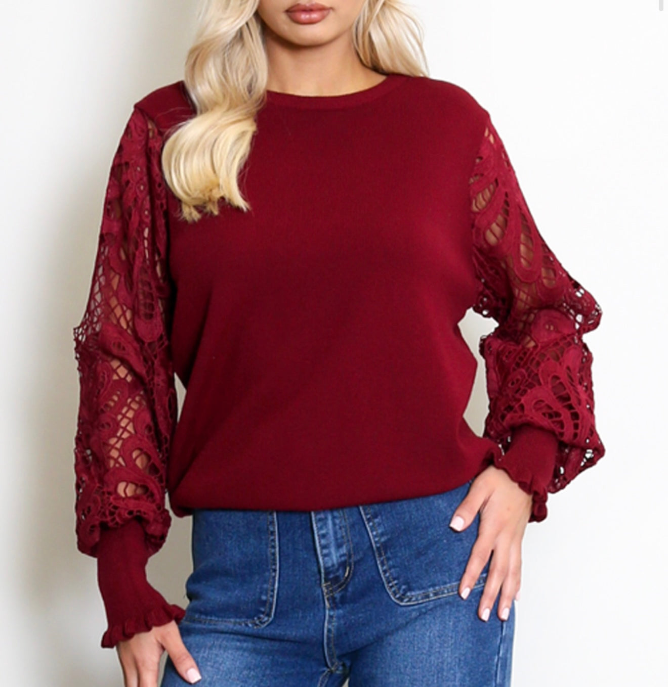 “Amanda” Crochet Sleeve Knit