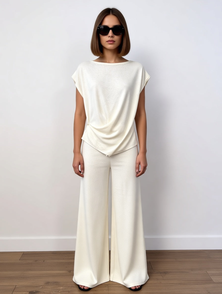 Elsa - Co-Ord Lounge Set with Draped Top and Wide-Leg Trousers