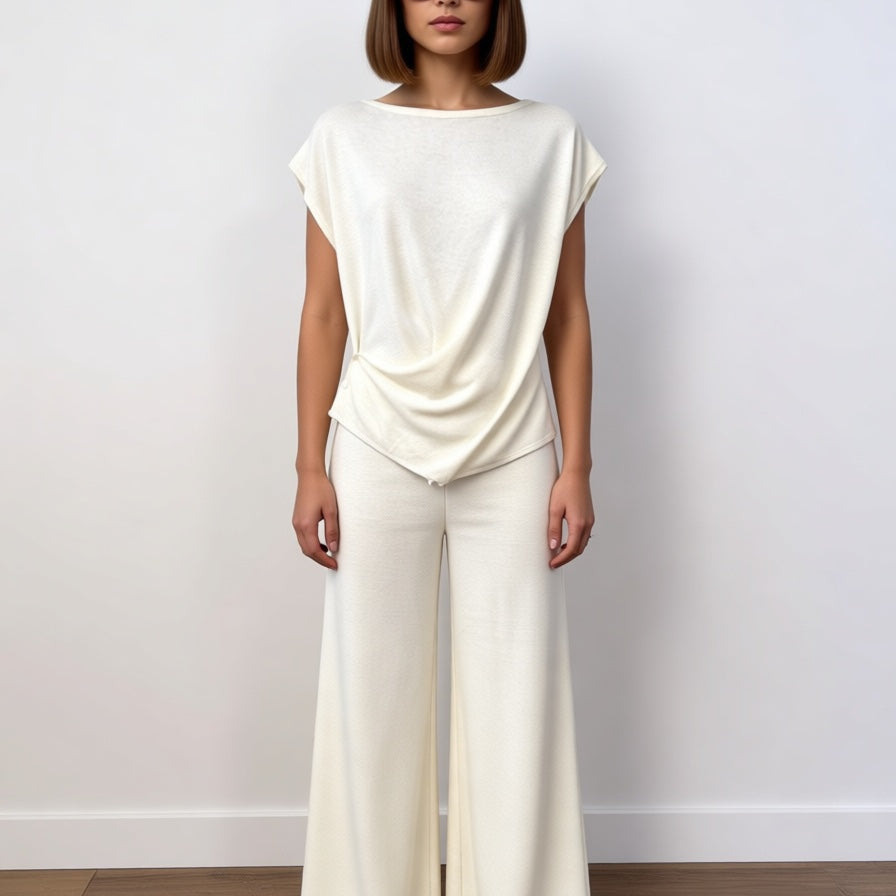 Elsa - Co-Ord Lounge Set with Draped Top and Wide-Leg Trousers