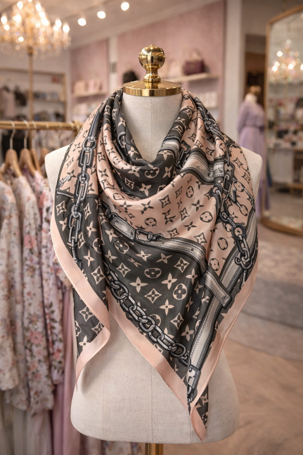 Pink Chain Detail Scarf