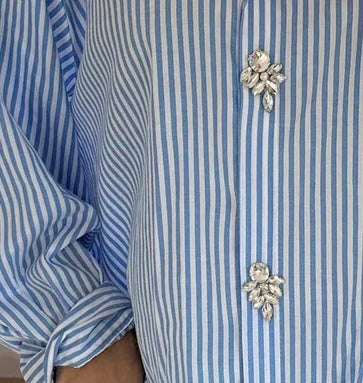 Oversized Stripe Shirt with Diamonte Buttons
