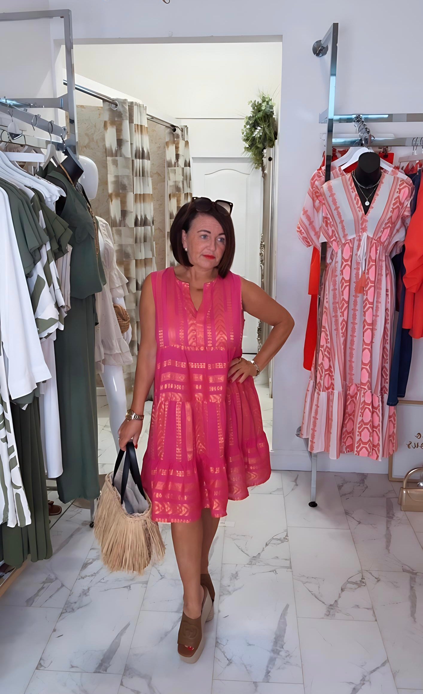 “Selma” Hot Pink Metallic Tiered Dress