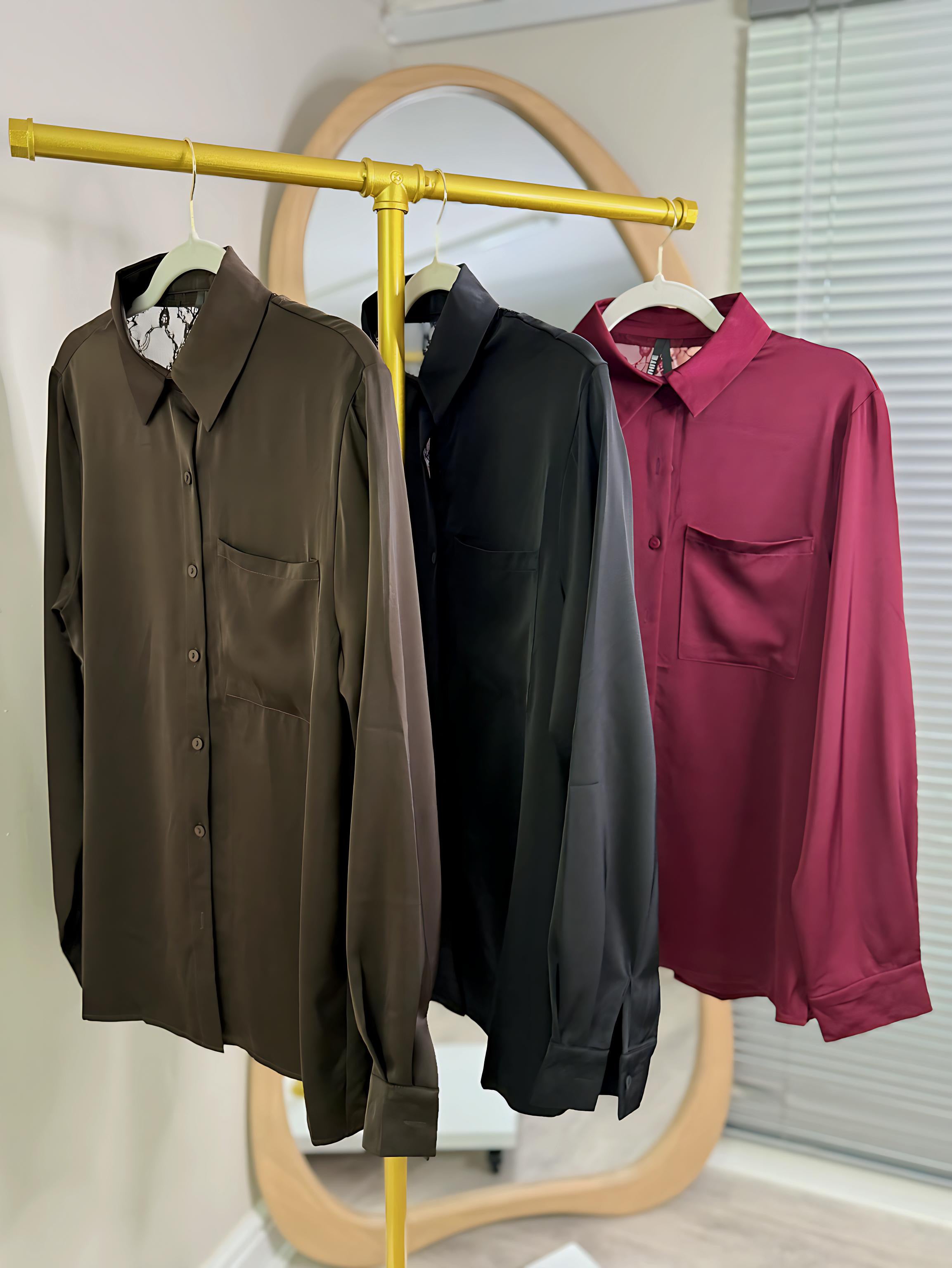 “Lois” Satin Shirt with Lace Back Detail