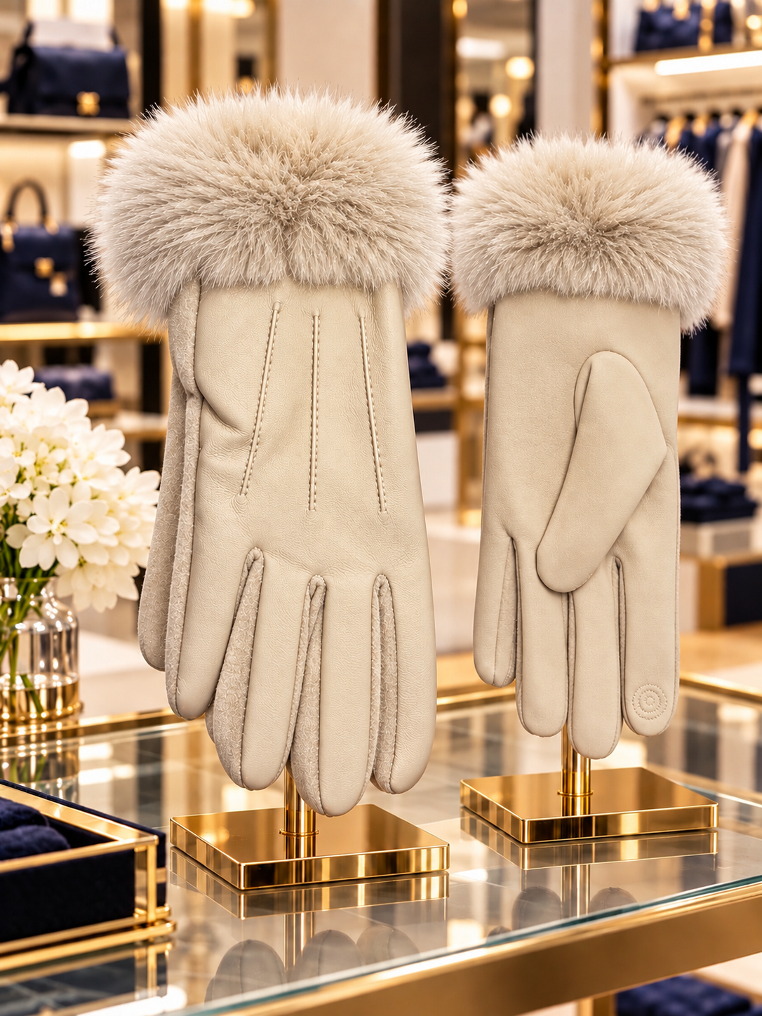 Faux Leather Fur-Trim Gloves