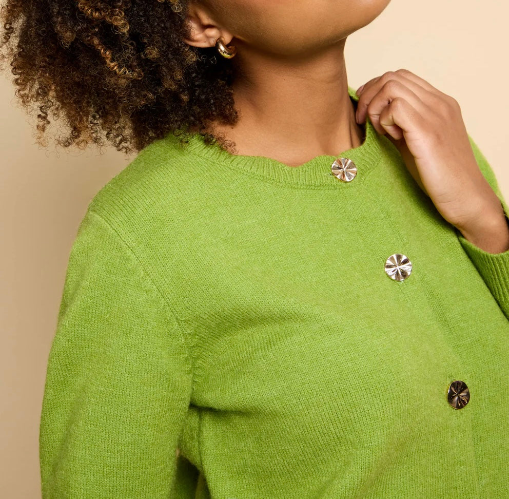 Scallop Neck Cardi with gold button detail